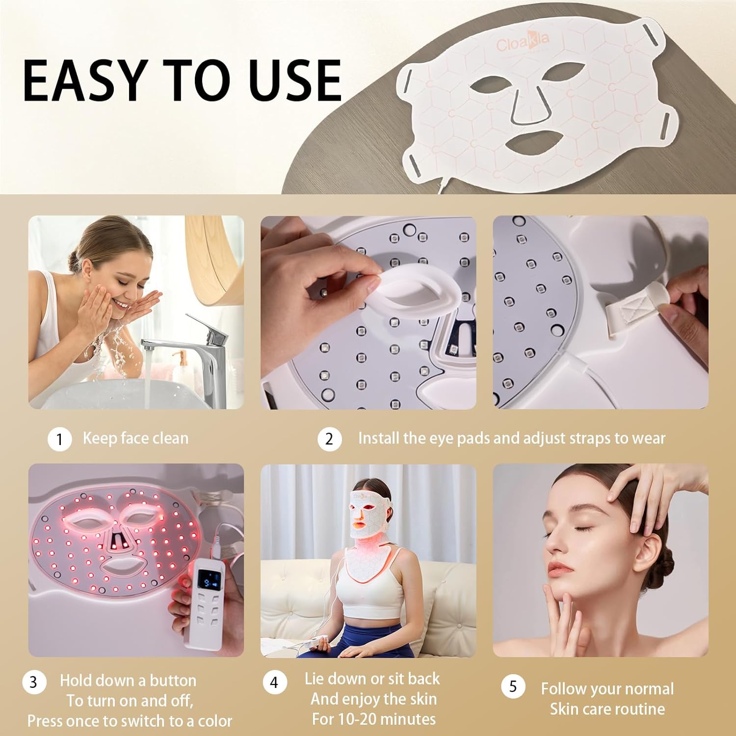 K11 Facial Beauty Red Light Mask with Neck Coverage – 7-Color Light Beauty Care Mask, Portable Foldable Silicone Design for Home Spa, Skin Refresh & Relaxation Device